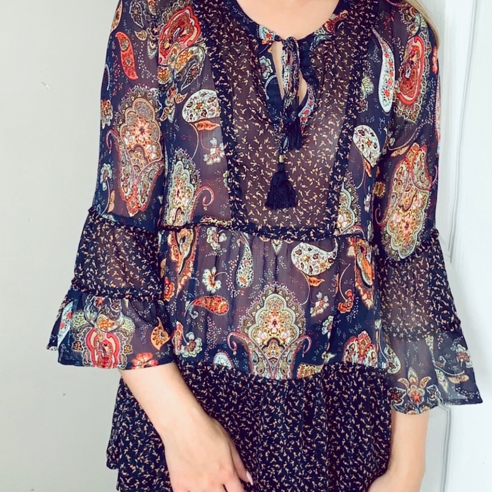 paisley, semi sheer blouse- size small